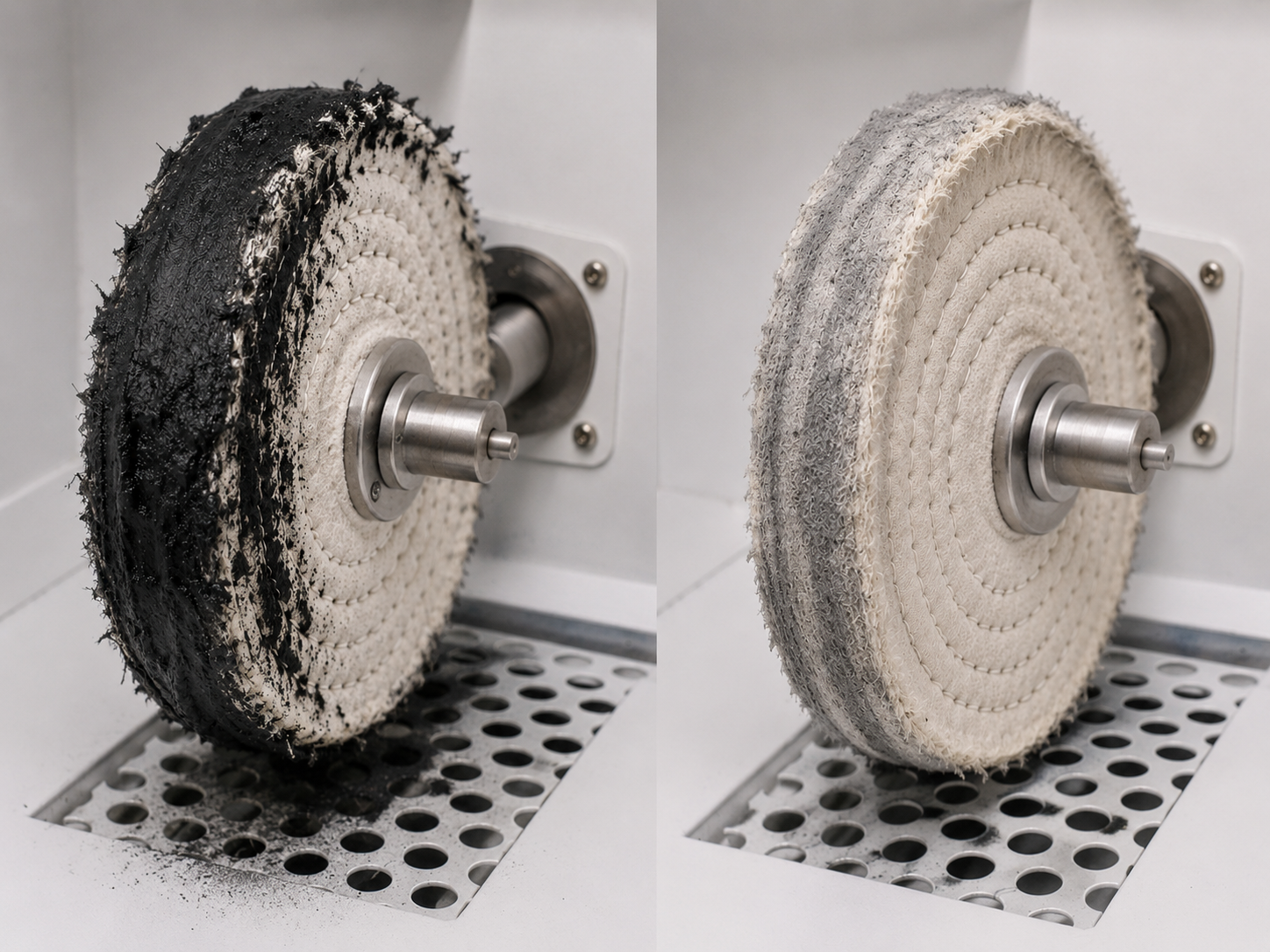 Dirty and clean polishing wheel comparison for clean polishing chemistry