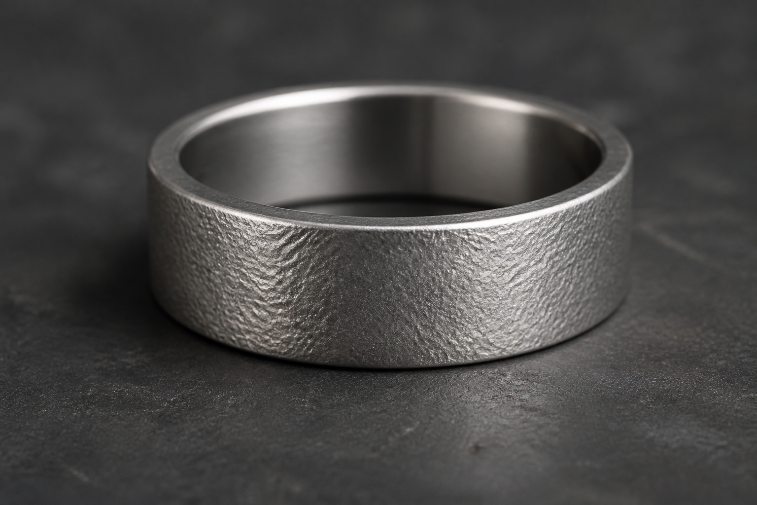 Fine orange-peel texture on a cool-gray titanium surface under raking inspection light.