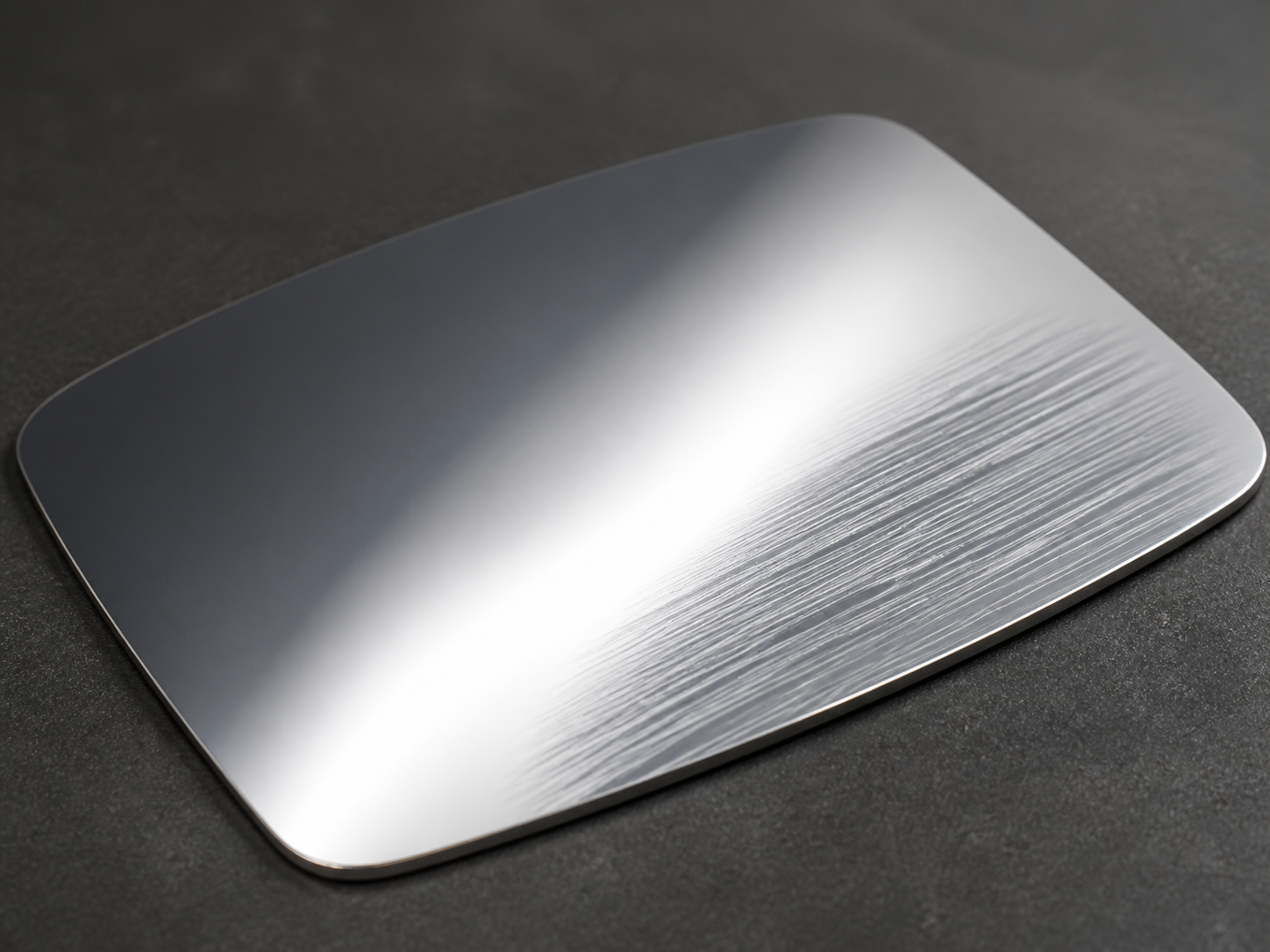 Persistent directional sanding scratches across an otherwise bright polished metal surface.