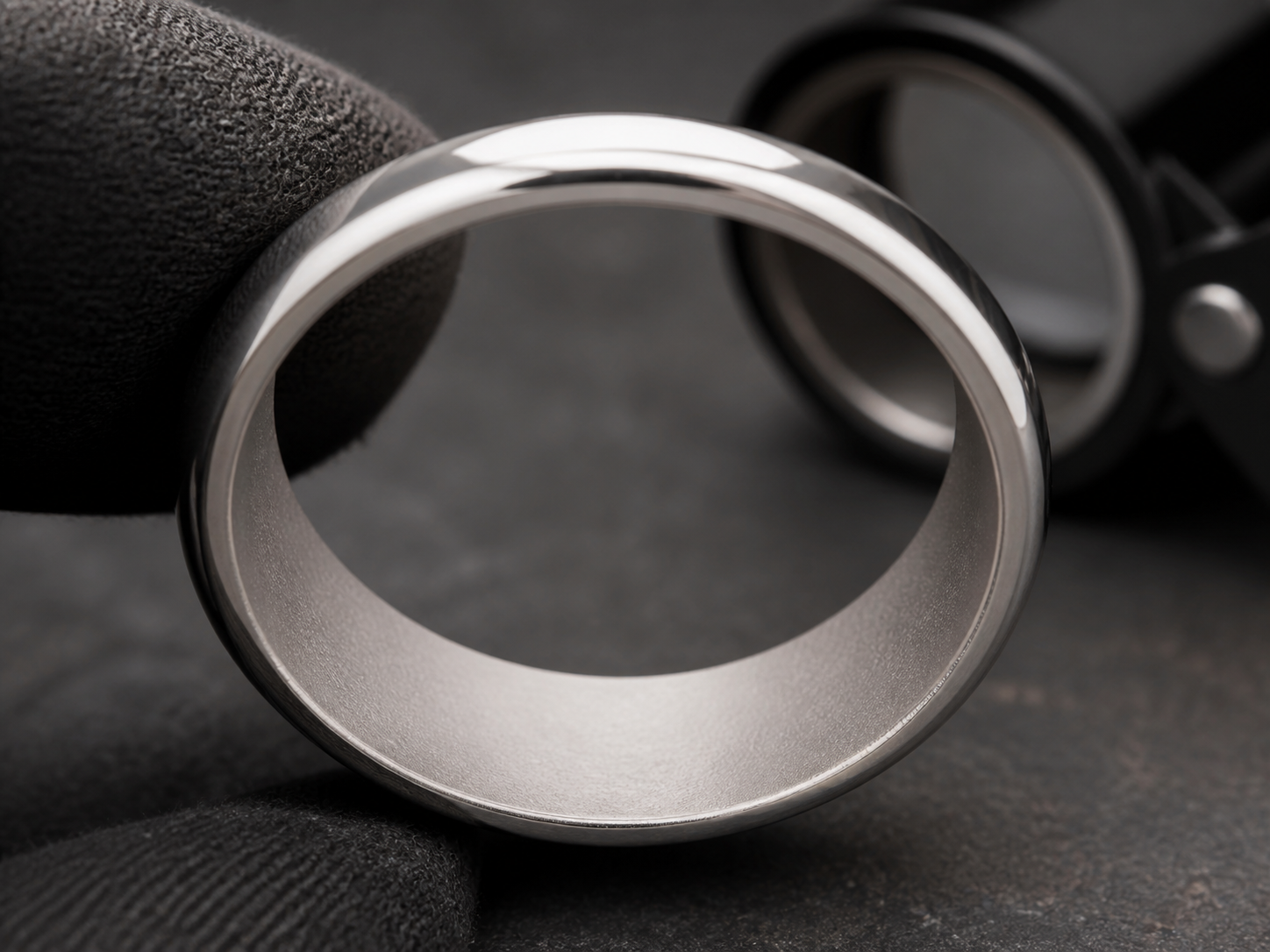 A bright ring exterior surrounding an evenly dull inner bore under close inspection.